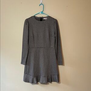 LOFT Black and White Checkered Long Sleeve Dress